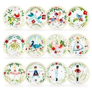 12 Days of Christmas Appetizer Plates Fine Porcelain Set of 12 holiday 6in NEW